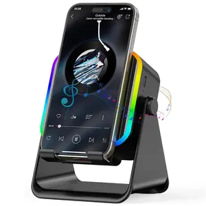 Wireless Induction Speaker 5-in-1 Bluetooth Speaker with Phone Stand,Stereo Sound, 3500mAh Rechargeable, 8 RGB Ambient Light, 360° Adjustable Holder for iPhone/Android/iPad,Gifts for Men Women