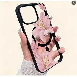 Pink Lilies Phone Case Is Suitable For IPhone 16/15/14/13/12 Pro/11/XS Max 68 Plus. It Features A Fashionable And  Pattern Design. The Transparent Case Comes In Multiple Colors And Is A Classic Shockproof Mixed Transparent Phone Case Gift.