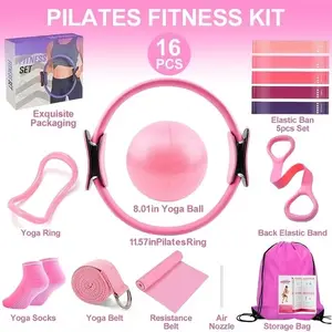 16-Piece Pilates Home Workout Kit - Full Body Training Set with Ring, Bands & Ball, Compact & Easy to Use