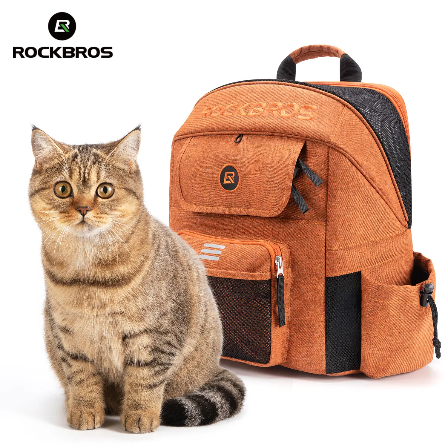 ROCKBROS Foldable Pet Carrier Backpack in Waterproof Oxford Fabric, Bike-Mounted Bag with Safety Harness & Drawstring Pocket for Pets up to 6kg, 30×26×38cm, 6Kg Load Capacity, 460G/M², Folds Compactly, Safe Carry
