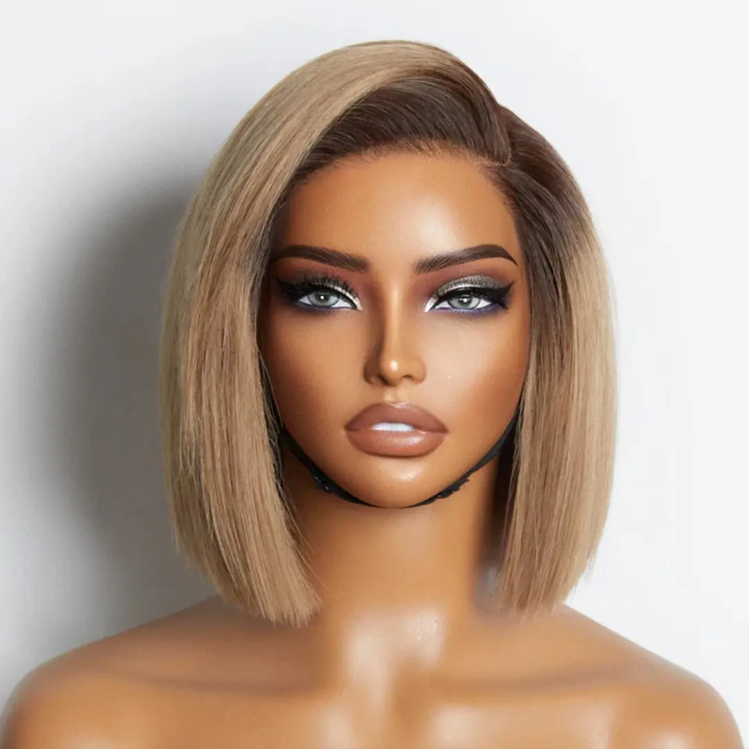 BQUEENS Ash Blonde Ombre Blunt Cut Bob Glueless Minimalist HD Lace Ready to Go Short Bob Wig