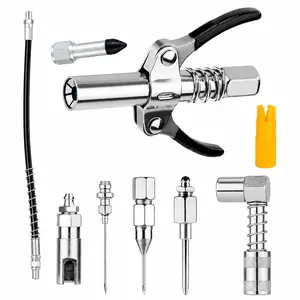 Grease Gun Tips Kit 4 PCS with Double Handles 90 Degree Coupler Adapter & Needle Tip Dispenser for 1/8" NPT Grease Guns Automotive Industrial & Agricultural Use