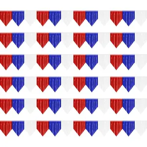 6p Banner Metallic Foil Fringe Wall Hanging Tinsel Fringe Banners backdrop for Parade Floats Parties Golf Cart Graduation Independence Memorial Day Veterans Patriotic 4th of july(Red Blue White)