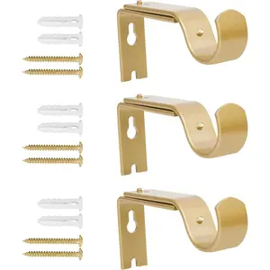 Heavy Duty Adjustable Curtain Rod Brackets, 3 Pack Premium Rod Brackets for Wall, Curtain Rod Hooks, Curtain Rod Hangers for 7/8 or 1 Inch Rod (Gold)