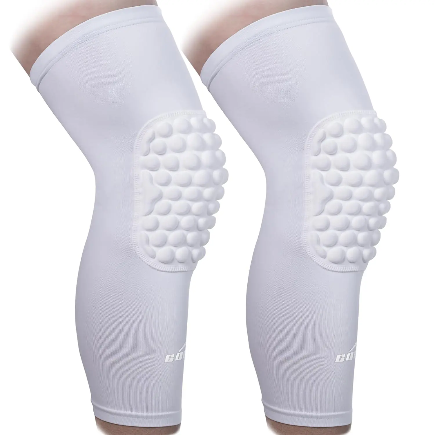 COOLOMG Basketball Knee Pads Youth Kids Adult Football Protective Padded Knee Compression Sleeves White M