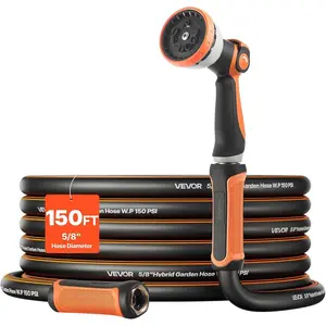 VEVOR Garden Hose, 200 ft 5/8 Heavy Duty Rubber Water Hose with 10 Mode Nozzle, 150PSI Working 600PSI Burst, Flexible Non - kink Outdoor Waterhose with 3/4 Fitting, Lightweight Hoses for GardeningVEVOR Super Brand Day