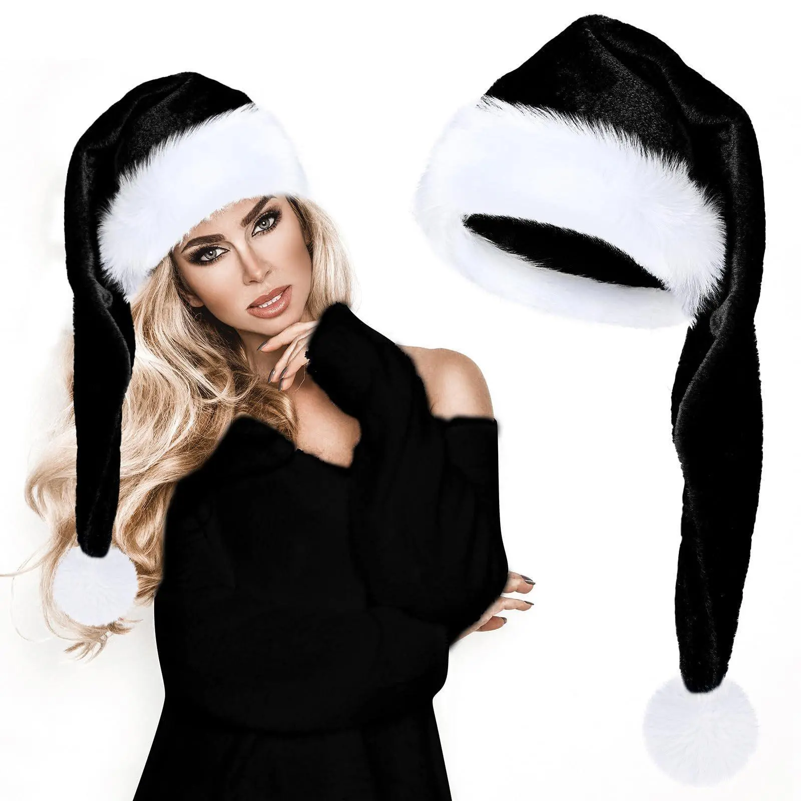 Traditional Red Long Plush Velvet Santa Hat - Comfortable Long-Tail Christmas Party Prop, Holiday Decoration, 2025 New Year Gifts (Toys & Hobbies Classic Novelty Toy Supplies)