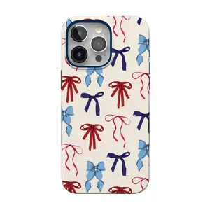 Casely iPhone 15 Pro Max Case | American Girlie | Red White & Blue Bows | Bold Protective Design | Compatible with MagSafe