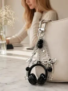 Creative Music Headphone Bag Charm Pendant, Cute Korean Style Keychain for Purse Backpack Phone Case, Fashion Streetwear Accessory for Women Girls, Luxury Metallic Bow Charm, Sweet Holiday Surprise for Bestie Wife Mom Halloween Christmas