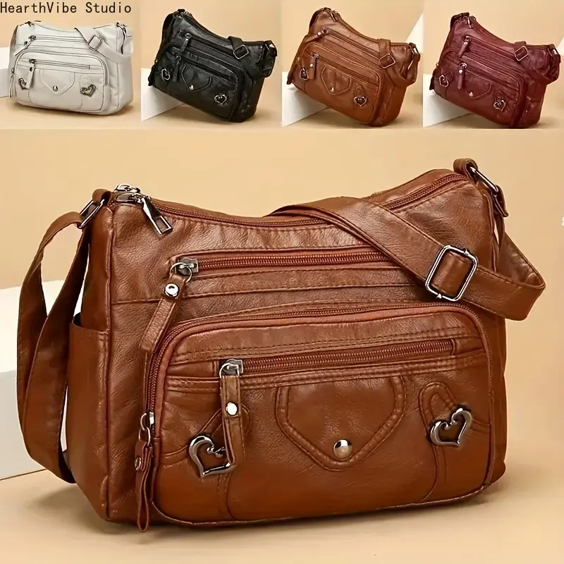Women's Retro Solid Color Style Synthetic Leather Crossbody Purse - Adjustable Strap, Compartmentalized Zip Handbag with Multiple Pockets for Casual, Camping, Hiking Hammock Use (Sports & Outdoor Accessory)