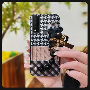 Skin-friendly feel Anti-knock Phone Case For TCL 30XE 5G Bear bracelet Black pearl pendant Dirt-resistant cute Cartoon Waterproof silicone Simplicity soft case Back Cover