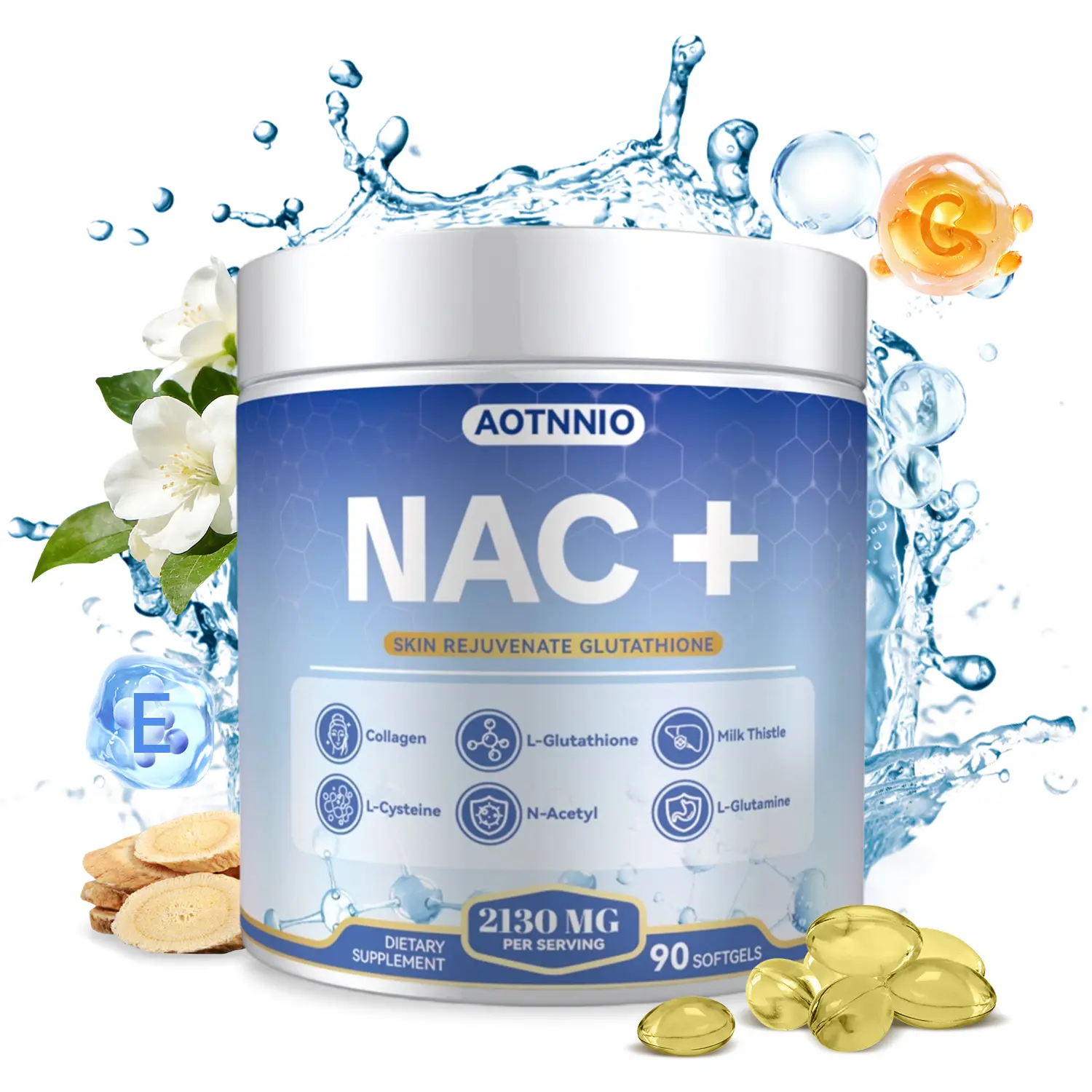 NAC + Glutathione Health Supplement, Supports Liver Health, Supports Skin Health, 90 Capsules Vitamins Healthcare