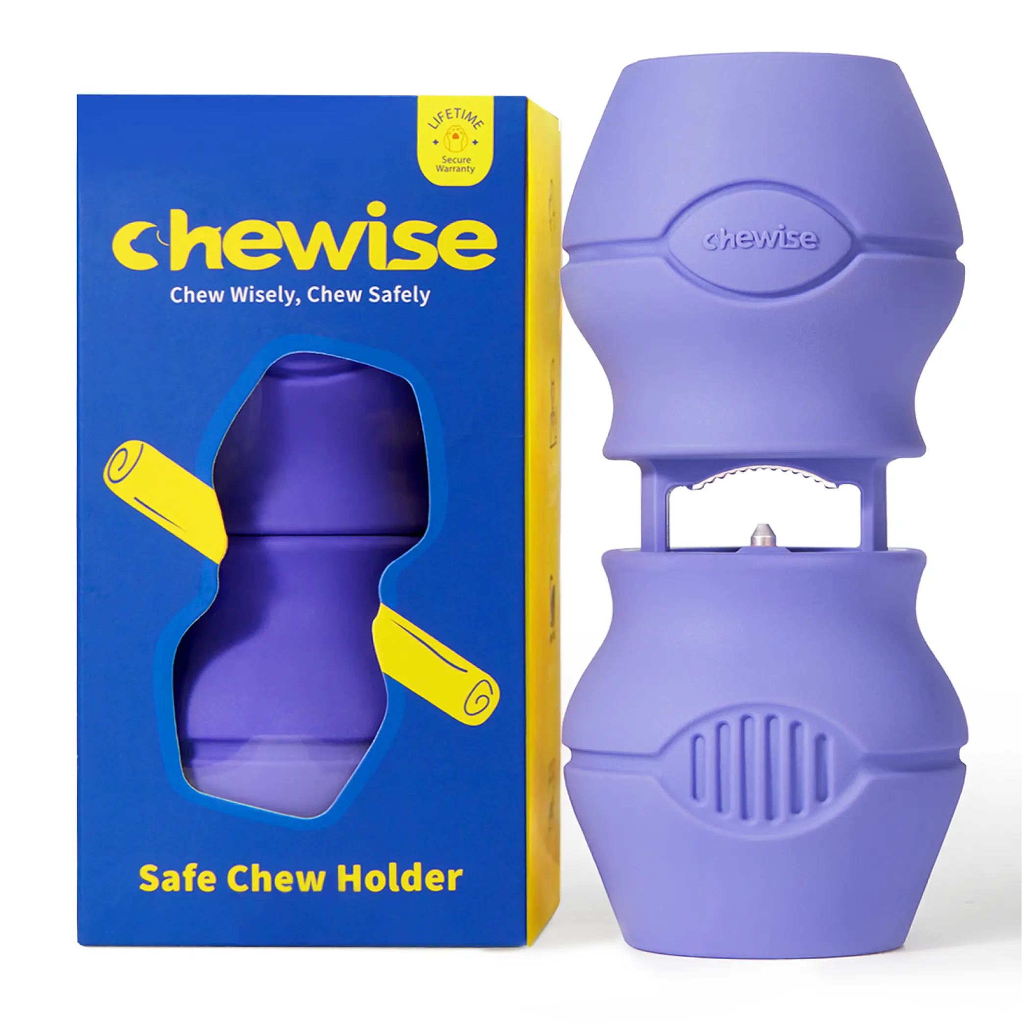 CHEWISE XL Secure Anti-Choking Dog Bully Stick Holder - Heavy-Duty Large Metal Teeth Design, Bisphenol A (BPA)-Free Stainless Steel, Food Grade Nylon, Corrosion-Resistant, Insert Lock, Best Toys for Tough Chewers for 70+ lbs Large Breed Aggressive Chewers