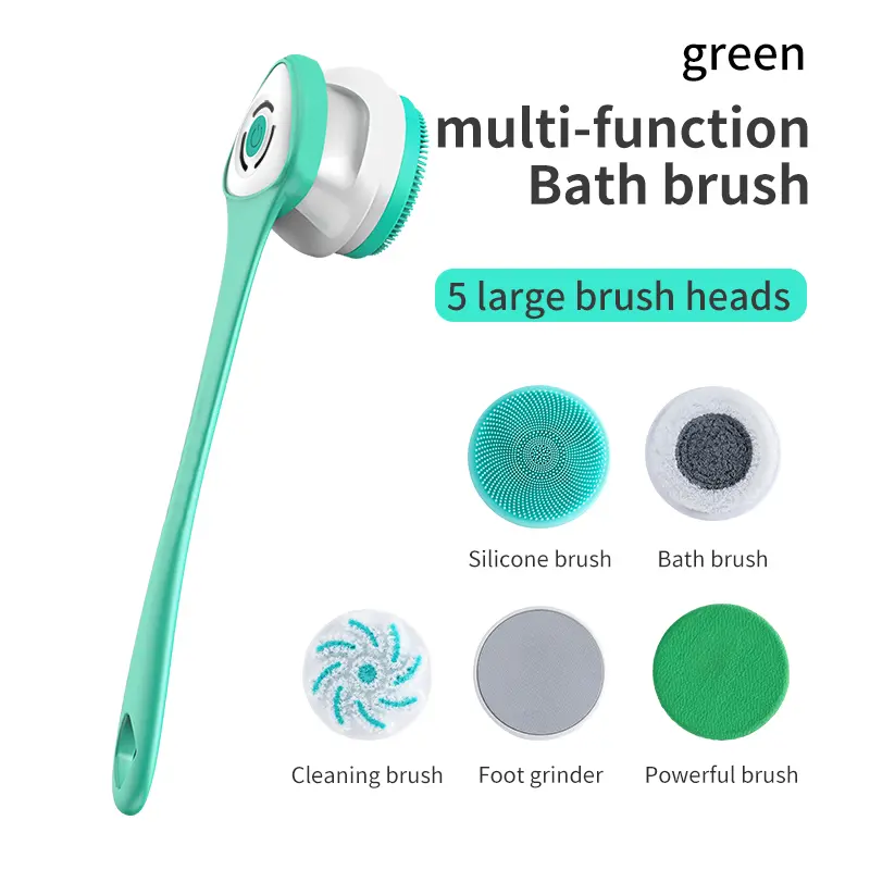 Electric Bath Brush Back Massager - Waterproof Long Handle Rechargeable Electric Automatic Massager, with 5 Brush Heads, 2 Speeds, for Deep Cleansing, Exfoliating and Mass, Long Handle Shower Brush, with Rotating Brush Heads, Bathroom Accessories