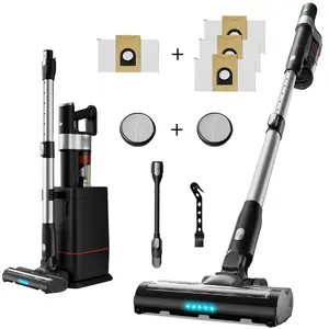Soges Cordless Stick Vacuum Cleaner with Self-Cleaning Station,  Lightweight Handheld Vacuum for Home Use, 2-in-1 Brush & Motorized Brush, Auto/Manual Dust Collection, 4-5H Charging, 2 Speed Modes