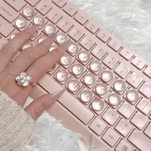 64 long nail typing tools, transparent silicone keycaps with 3D stickers, providing clear and comfortable protection for long na Beige