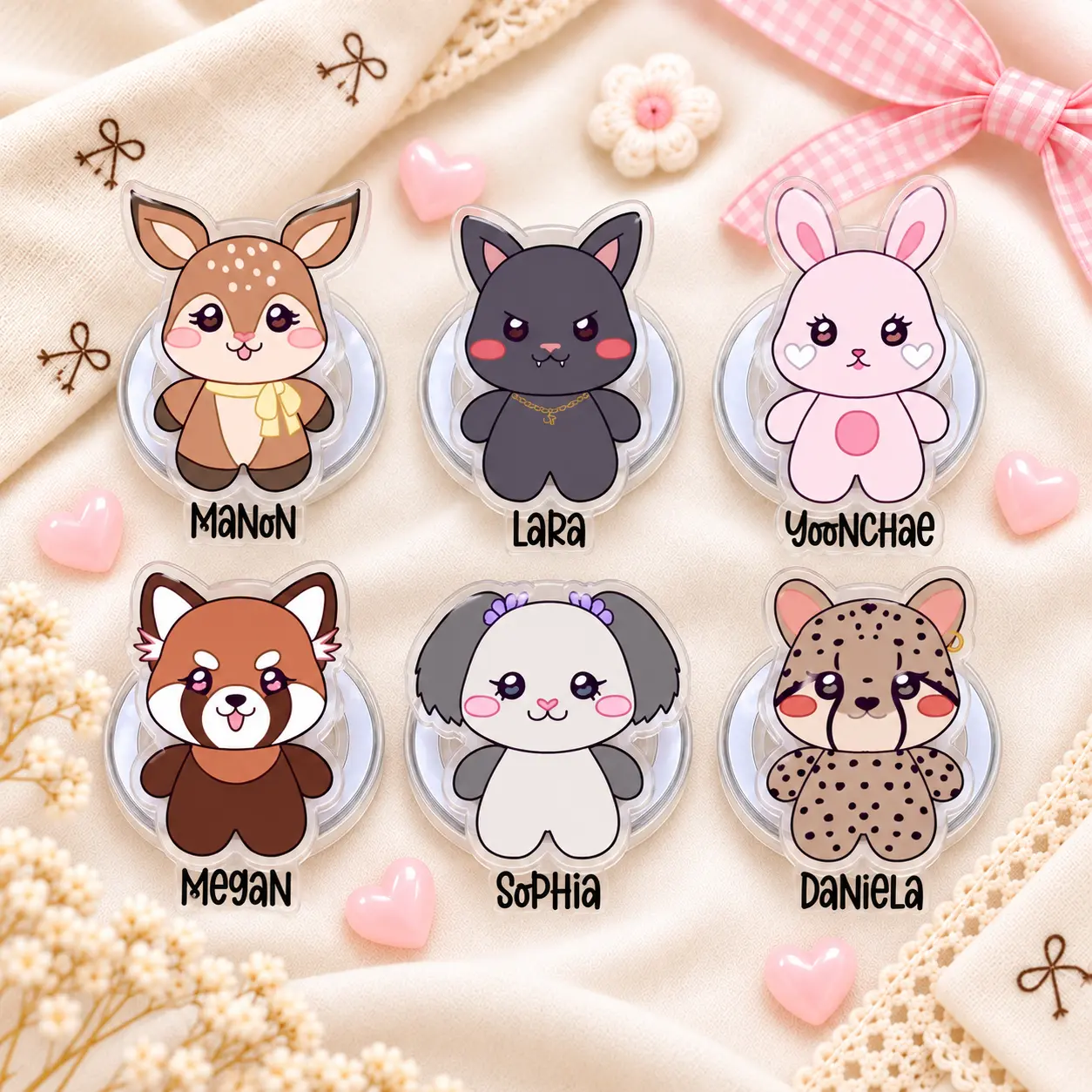 Cute K-Pop Katse Mascot MagSafe Phone Grip – Kawaii Girl Group Inspired Acrylic Phone Holder with Foldable Kickstand, Trendy Idol Fan Accessory Gift