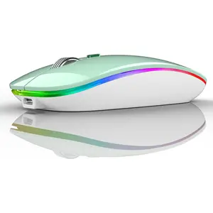 P-MUW04    Wireless Bluetooth Mouse, LED Slim Dual Mode (Bluetooth 5.1 + USB) 2.4GHz Rechargeable Silent Mint Green Mouse for Laptop/MacBook/iPad OS 13 and Above