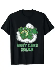 "don't Care Bear" Graphic Round Neck Short Sleeve Tee, Unisex Casual Loose Fit, Breathable Fabric, Perfect for Daily Wear