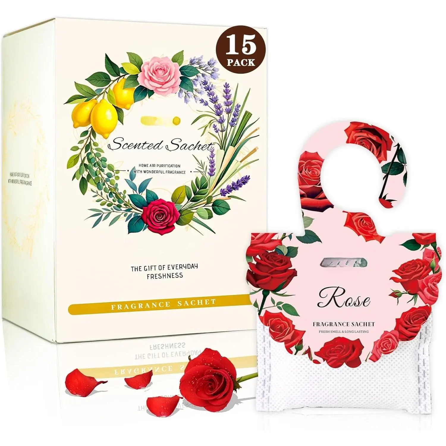 15 Packs Rose Scented Sachets Bag for Drawers and Closets, Air Freshener for   Sachet, Long-Lasting Hanging Closet Deodorizer Smell Goods for House