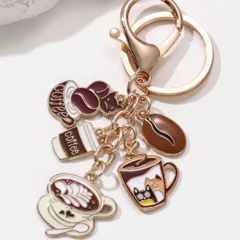 Coffee Lover Enamel Bag Charm Pendants, Keychain & Bag Pendant with Cup Charms, Charm, Bag Chain Charms for Purse, Charms For Purses, Ideal for Coffee Addicts & Commuters, Coffee Bag Accessories, Purse Charms For Handbags