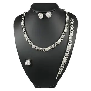 HUGS & KISSES XO #182 Model Silver Gold-Plated Chain Jewelry Set with Adjustable Ring for Adults