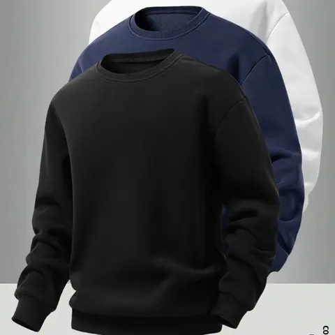 3-Pack Men’s Simple Crew Neck Long Sleeve Sweatshirts Classic crew neck design drop shoulders loose fit multiple styles mix-and-match suitable for travel home work all occasions