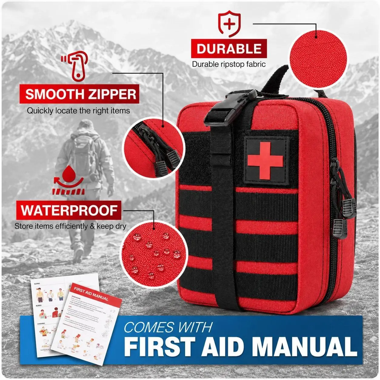 397PCS Versatile Tactical First Aid Kit - MOLLE Survival Camping Backpacking Supplies Bag with Bandages, Gauze Pads, Splint, Emergency Blanket, Scissors, Whistle, Tweezers, Adhesive Wound Dressing for Outdoor Exploration, Emergency Prep, Outdoor Activitie
