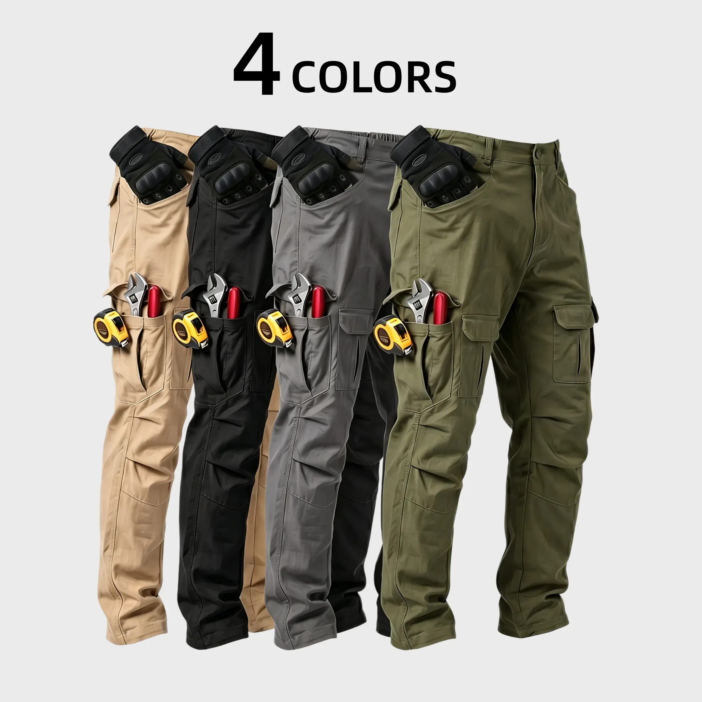 Men’s tactical cargo pants, four-season design; men’s tactical cargo pants with multiple pockets suitable for outdoor activities—ideal for hiking, camping, and everyday wear—durable fabric construction, camping gear, functional design, sturdy and durable.