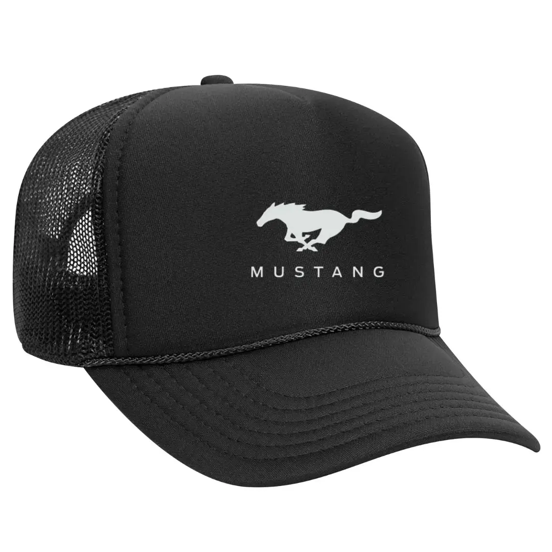 Black Threadz Classic Legendary Style Mustang Black Trucker Snapback Hat - Adjustable Fit, Logo Print