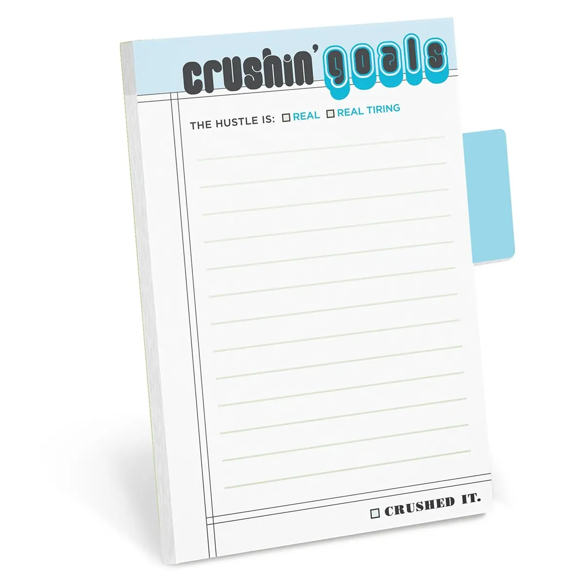 Knock Knock Crushin’ Goals Tabbed Sticky Note Pad - Lined Paper, Tabbed Sheets, for Computers, Office Stationery Supplies