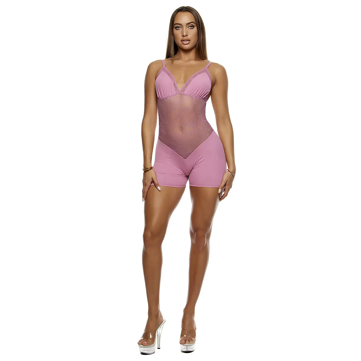 Forplay Take It Easy Lounge Lace Romper - Mauve