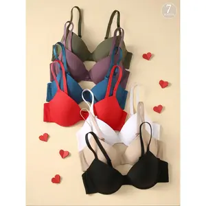 Women's Solid Color Underwire Balconette Bra, Adjustable Strap Push Up Bra, Soft Comfortable Breathable Bra for All Seasons, Underwear for Women