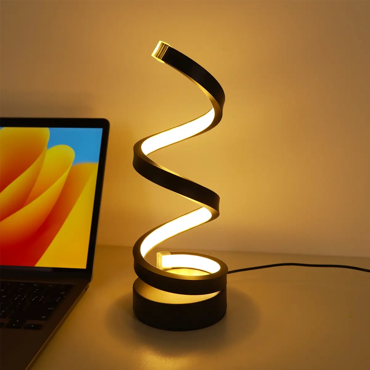 Modern Adjustable Spiral Led Desk Lamp with USB Powered Light, Soft Warm Glow, Space-Saving Design, Ideal for Home Bedroom Study Living Room Decor Lighting