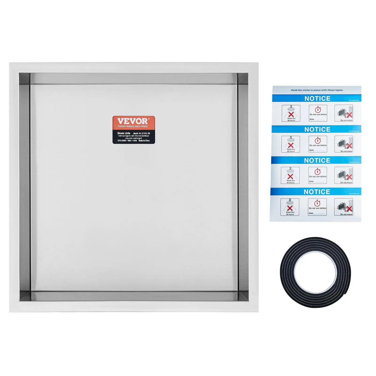 VEVOR 13"x13" No Tile Shower Niche 304 Stainless Steel,  , Wall-Inserted Niche Recessed Double Shelves, Sealed Waterproof Rust-Resistant Modern Niche for Shower Bathroom Soap Storage, Silver#BacktoSchool