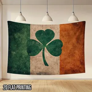 1PC,2D Flat St. Patrick's Day Retro Irish Flag Shamrock Tapestry, Irish Cultural Decorative Background Cloth, Wall Hanging for Living Room & Bedroom, Festival - Themed Decorative Cloth