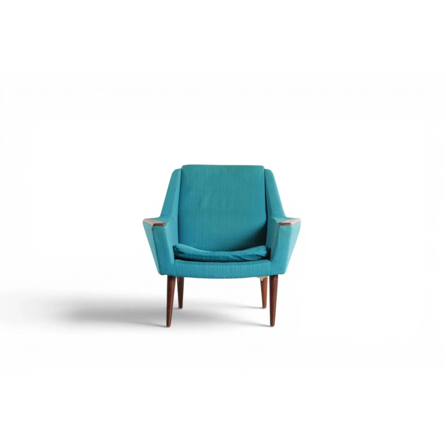 1960S DANISH LOW-BACK LOUNGE CHAIR IN BLUE WOOL + TEAK
