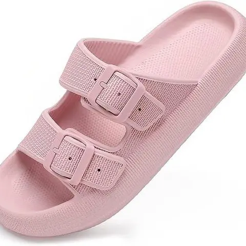 Women's Unisex Buckle Adjustable Strap Solid EVA Foam House Slippers - Thick Sole Cushion, Plain Toe, Bathroom-Ready, All Seasons Indoor Casual Footwear Slides