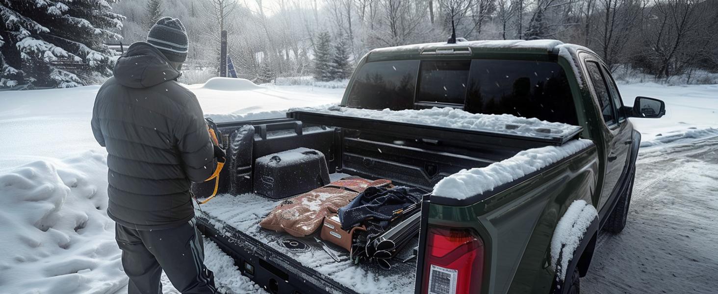 FRP Truck Bed Tonneau Cover Hard Tri-fold Fits for Chevrolet Colorado GMC Canyon/Tundra/Jeep Gladiator/Ford F-150/Toyota Tundra 2022-2025 Bed with Deck Rail System (Excl. Trail Edition)