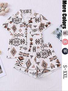 women's button up shirt & shorts pyjama, casual comfy short sleeve top & shorts pj set, ladies sleepwear for all seasons, loungewear