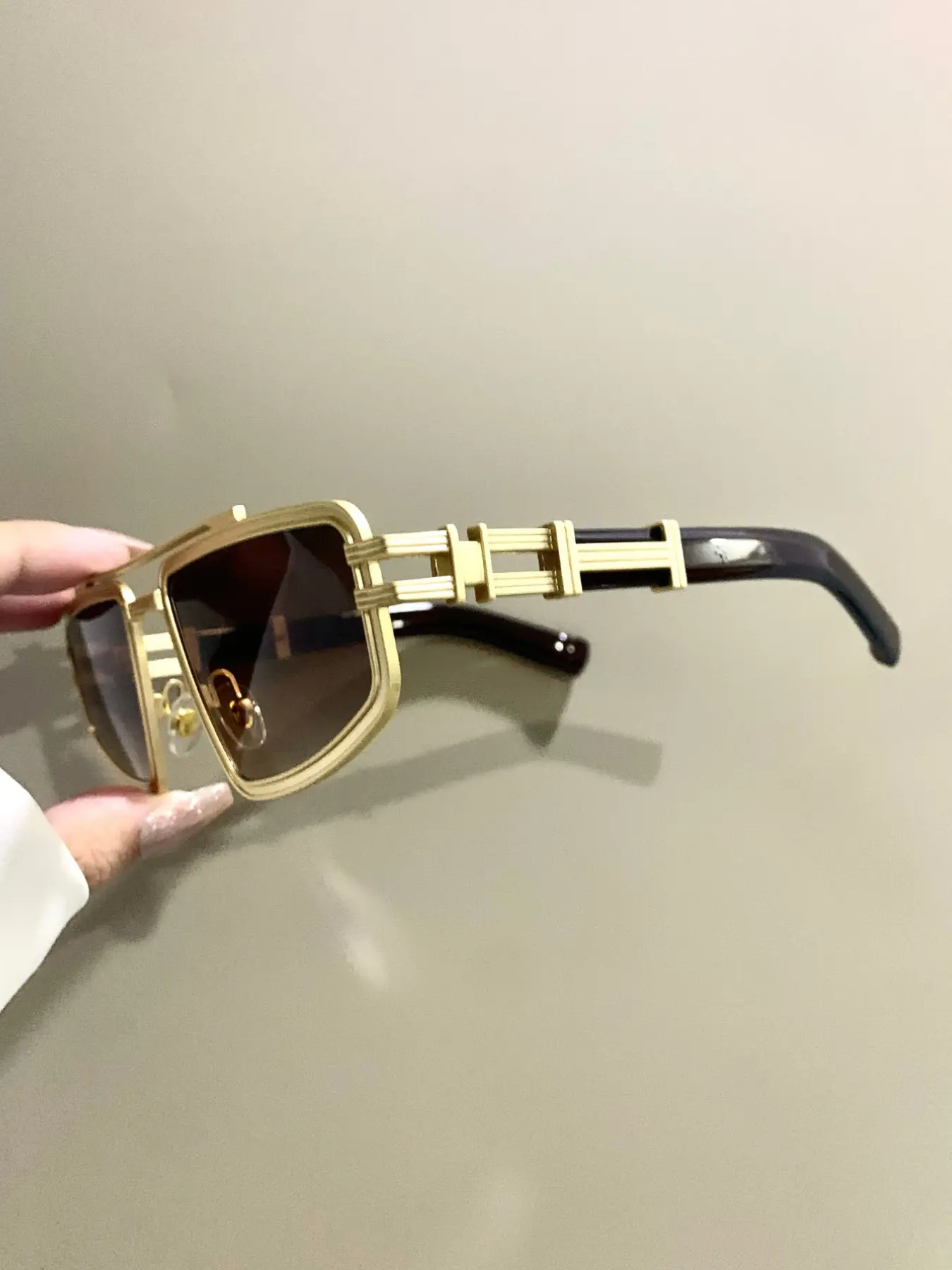 Punk Fashion High-End Glasses, Square Double-Beam Decorative Glasses, Hollow-Frame Legs Eyewear for Men and Women, Stylish Glasses