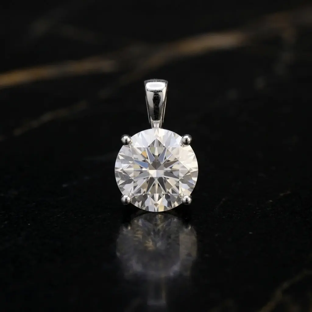 925 Sterling Silver Unisex Certified Piece, Genuine Moissanite 8mm 2ct Round Pendant for Engagement