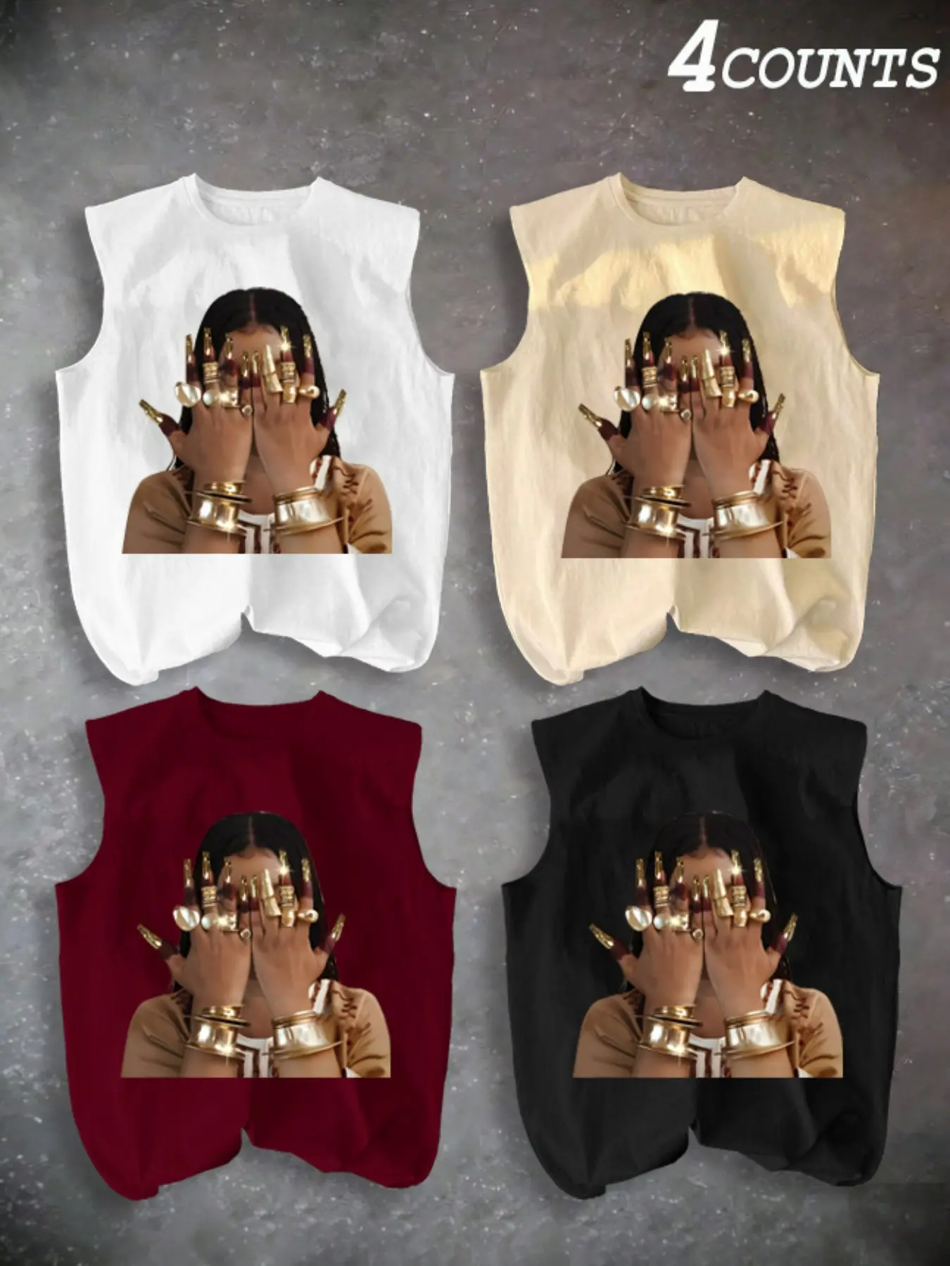 Men's Four-Piece Set Casual Sleeveless Tank Tops, Ring Pattern Print, Patterned Tank Top, Summer Vacation Party Daily Wear, Comfortable Inner Outerwear, Casual Basic Tanks, Sleeveless Vest Tops, Casual Undershirt
