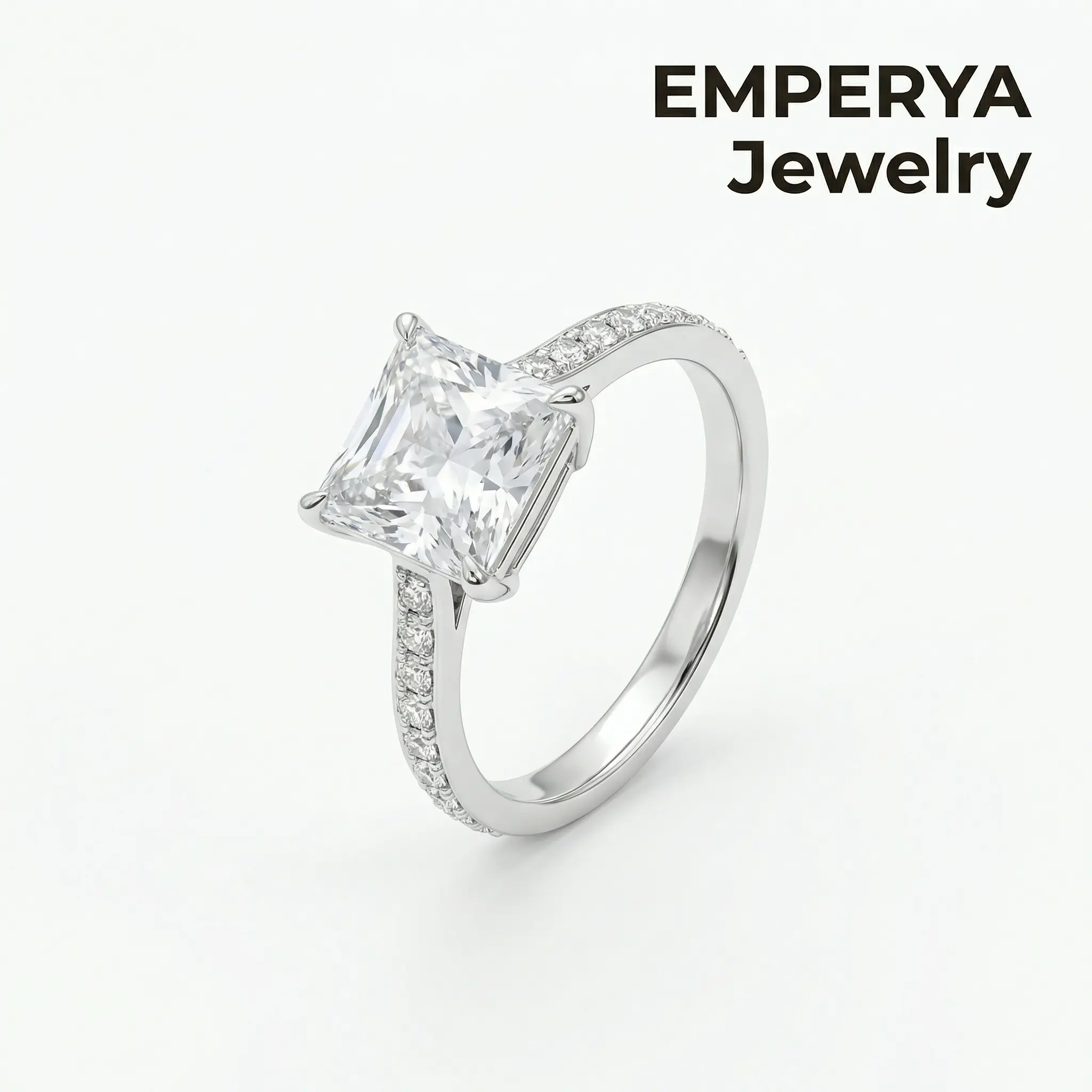 EMPERYA Jewelry Classic Princess Cut Zirconia Engagement Ring - Dazzling Square Solitaire Diamond Simulation, Perfect Wedding & Promise Ring Love Oversized