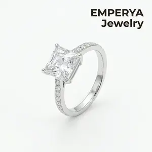 EMPERYA Jewelry Classic Princess Cut Zirconia Engagement Ring - Dazzling Square Solitaire Diamond Simulation, Perfect Wedding & Promise Ring Love Oversized