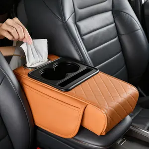 Car Armrest Cushion,5-in-1 Center Console Cover with 2 Storage Bags Cup Holder, Tissue Box Slot, Phone Slot for Sedans, Car Accessories Interior Organizers