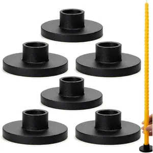 Black Iron Mini Taper Candle Holders for 1/2 Inch Candles - Small, Skinny, Thin Tapered Candle Holders for Chime, Spell, Church Candles - Set of 6