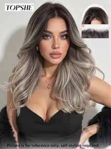 Topshe 13x4 Glueless Lace Front Wig, Glueless Wigs, No Glue Wig, Deep Root Silver Gradient Gray Ombre Wave, Breathable Lace, Natural Layered Cut, Comfortable and Easy to Wear, Realistic Scalp, Hyperrealism Wig, Lace Frontal Wig
