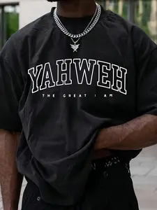 1pc of Men'S Monogram T-Shirt in Black And White, Featuring a Striking Religious Graphic.This Soft And Breathable Shirt Is Suitable for Both Casual And Formal Occasions, Machine Washable
