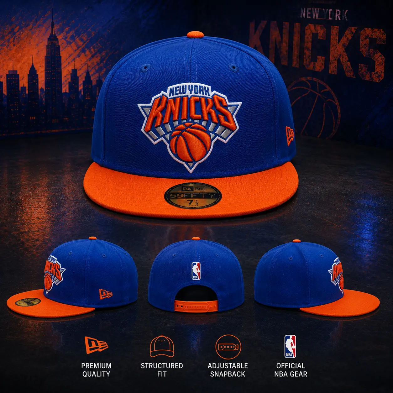New York Knicks Royal-Blue Team Color NBA New Era 9FIFTY Basic Snapback and Fitted Hat